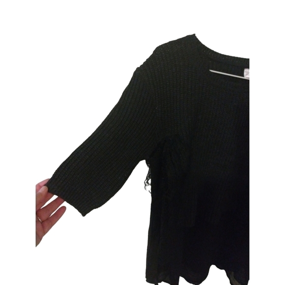 Zara Black Layered w Lace Overlay - Sheer Lining 3/4 Sleeve Crop Waist Sweater M - Picture 4 of 9